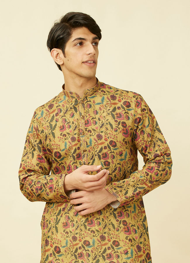 Melon Orange Floral Printed Kurta Set image number 0